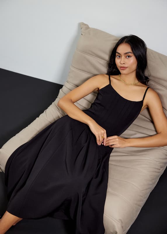 Pleated Scoop Neck Fit & Flare Midi Dress | Love, Bonito SG