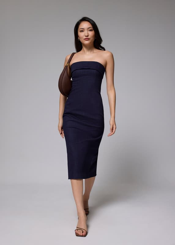 love bonito navy blue dress Mae Padded Embroidered Ruffle Sleeve Dress