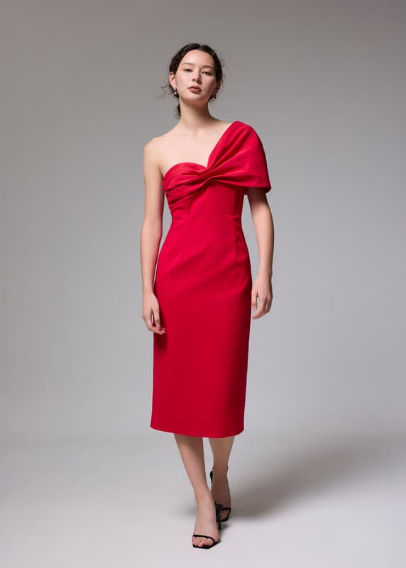 Asymmetric Front Twist Column Midi Dress | Love, Bonito INTL