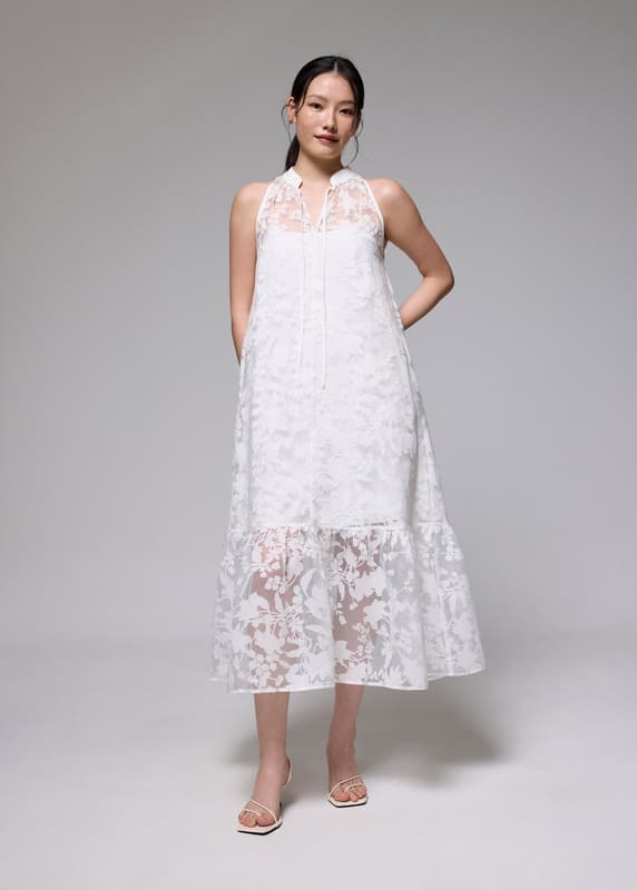 Jacquard Mandarin Collar Trapeze Midaxi Dress | Love, Bonito SG