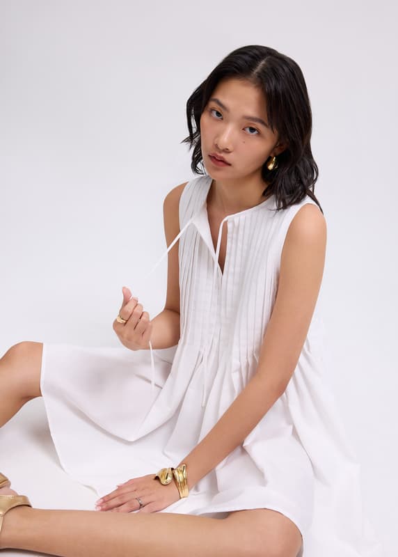 Oxford Pintuck Notched Trapeze Mini Dress | Love, Bonito INTL