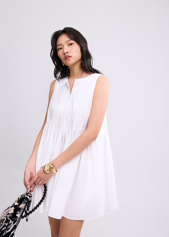 Oxford Pintuck Notched Trapeze Mini Dress | Love, Bonito INTL