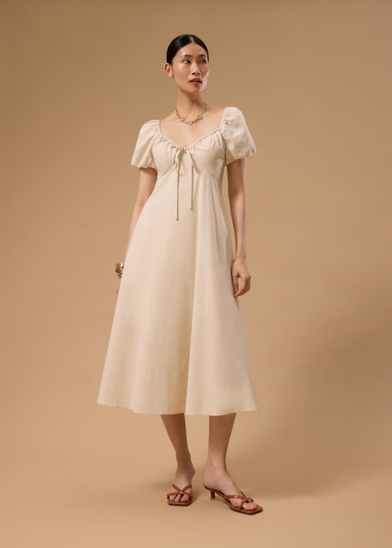 BraFree by LB Linen Sweetheart Puff Sleeve Midaxi Dress | Love