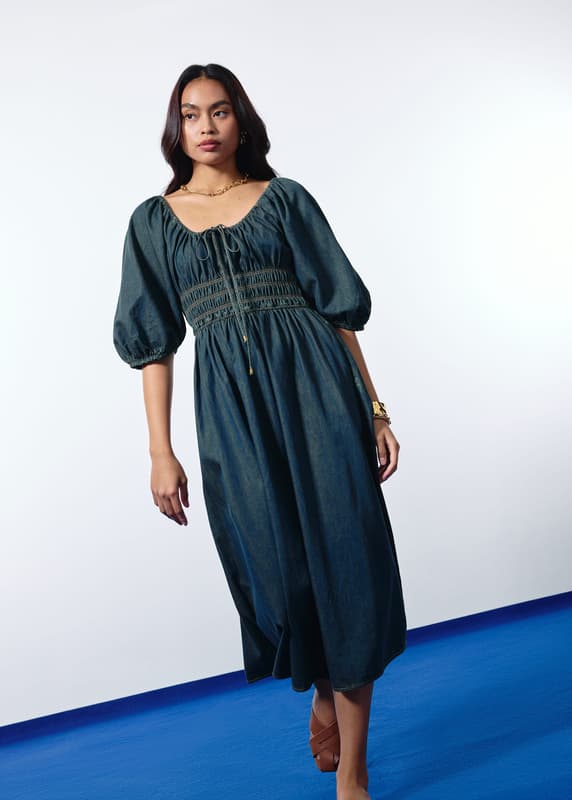 love bonito denim dress Denim V-neck Fit & Flare Midi Dress