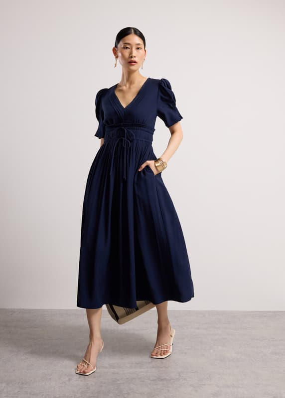 V-Neck Puff Sleeve Fit & Flare Midaxi Dress | Love, Bonito INTL V-Neck Puff Sleeve Fit & Flare Midaxi Dress | Love, Bonito INTL