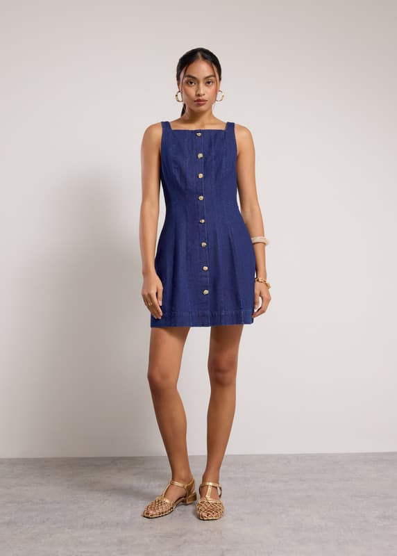 Denim Panelled A-Line Mini Dress | Love, Bonito SG
