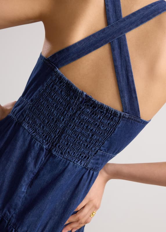 Chambray Cross Back Fit & Flare Midaxi Dress | Love, Bonito SG