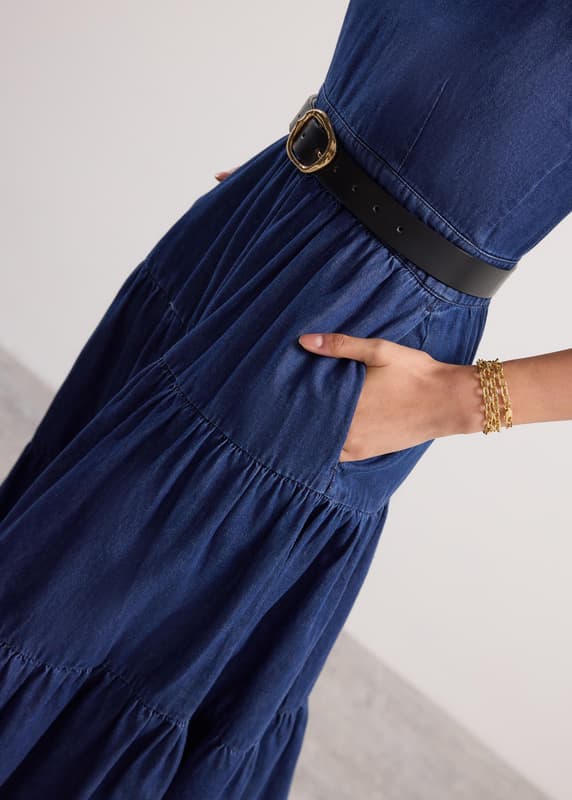 Chambray Cross Back Fit & Flare Midaxi Dress | Love, Bonito SG