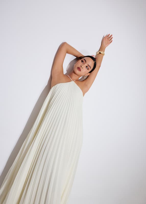 Pleated Halter Trapeze Maxi Dress | Love, Bonito ID