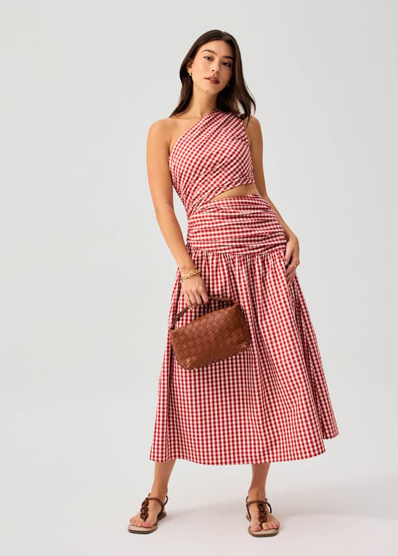 love bonito red dress Alai Puff Sleeve Fit & Flare Midaxi Dress