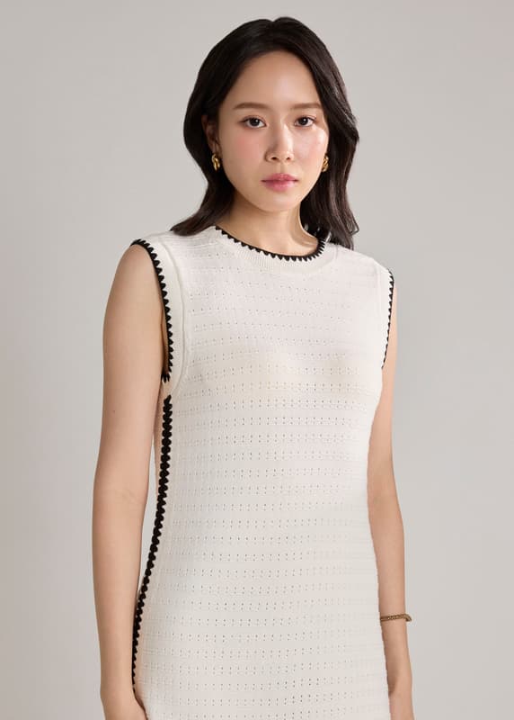 blanket stitch knitted dress Cream Rib Knitted Blanket Stitch Midaxi Dress