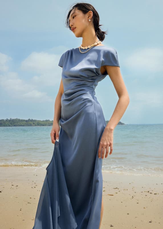 Satin Drape Boat Neck Dress | Love, Bonito HK
