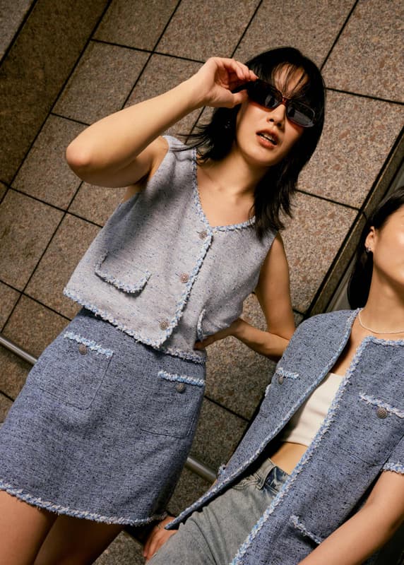 Tweed V-Neck Boxy Crop Vest | Love, Bonito SG
