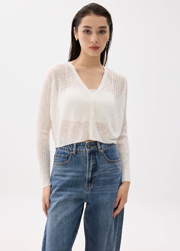 Sheer V-neck Crop Knit Cardigan | Love, Bonito HK