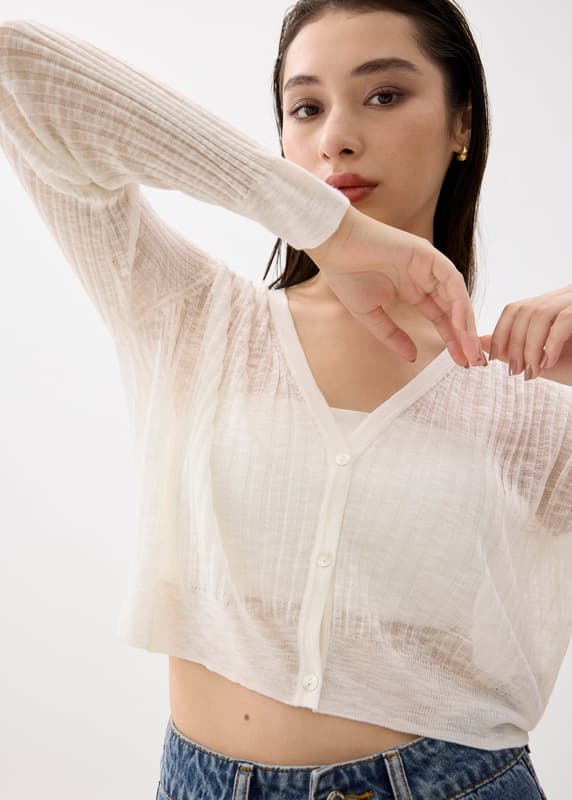 Sheer V-neck Crop Knit Cardigan | Love, Bonito HK