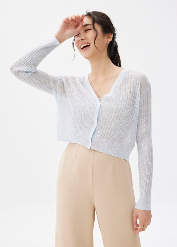 【未使用】yo BIOTOP Sheer coat yo BIOTOP】 sheer rib short cardigan 白 【公式通販】