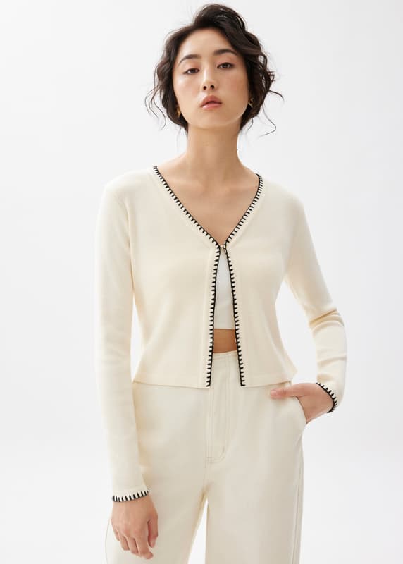 Crop V-neck Knit Cardigan | Love, Bonito SG