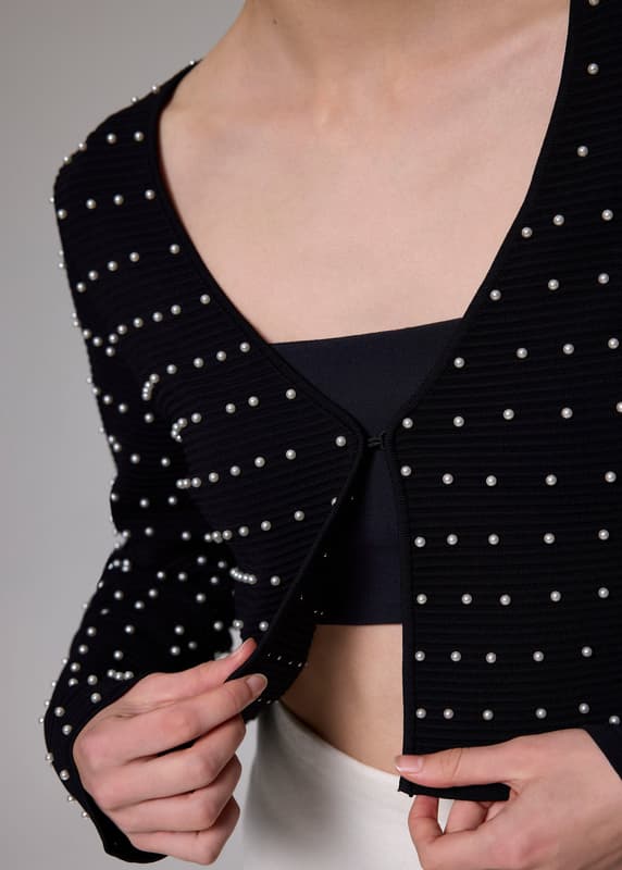 Pearl Embellished Crop Knit Cardigan | Love, Bonito SG