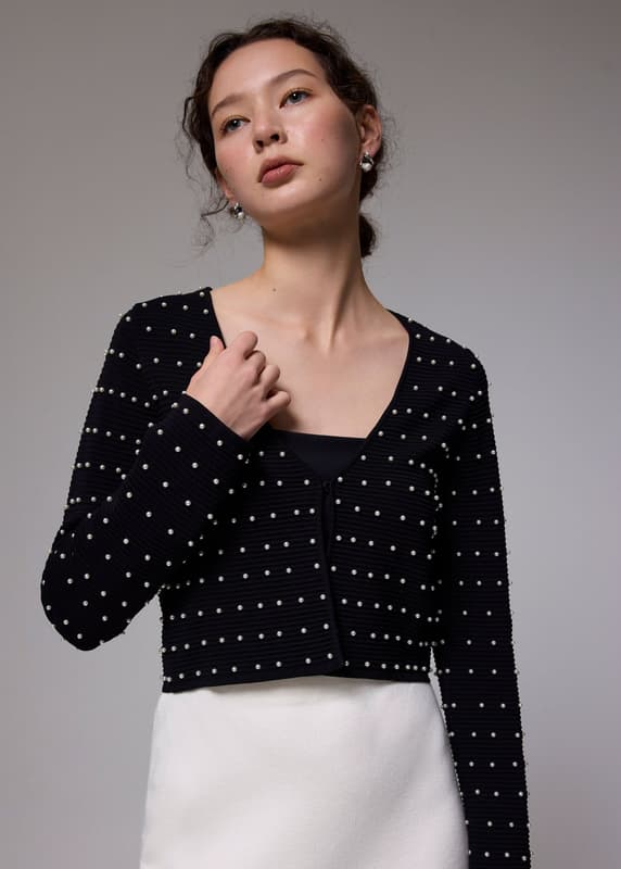 Pearl Embellished Crop Knit Cardigan | Love, Bonito SG