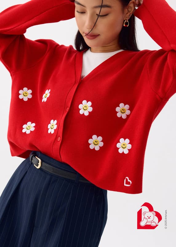 Love, Bonito | Wiggle Wiggle Knit Cardigan in Heart Red | Love