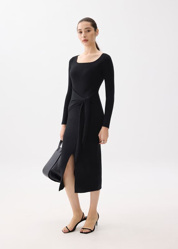 Knit Square Neck Bodycon Midaxi Dress | Love, Bonito SG