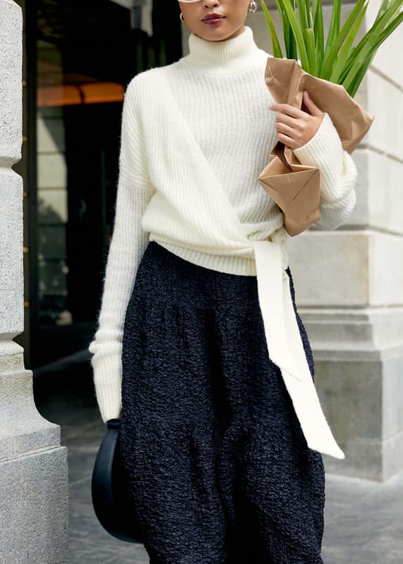 Knit Turtle Neck Wrap Sweater | Love, Bonito HK