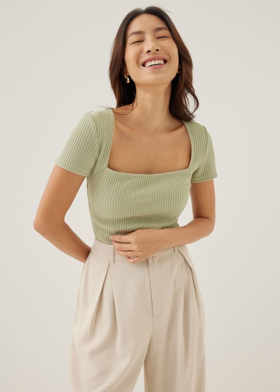 Trinity Ribbed Jersey Square Neck Top | Love, Bonito SG