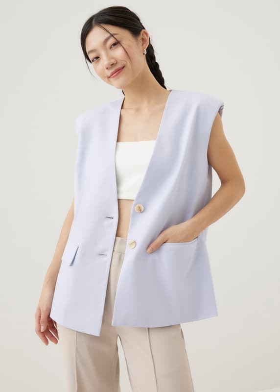 Zilla Shoulder Padded Linen Vest | Love, Bonito SG