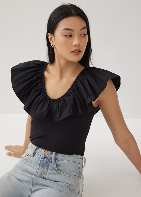 【最終価格】BACK RUFFLED TOP ネイビー　36 最終価格】BACK RUFFLED TOP ネイビー36