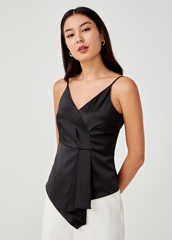 トップス louren satin tie camisole LORRAINE SATIN LONGLINE CAMI TOP (BLACK) | Lovet