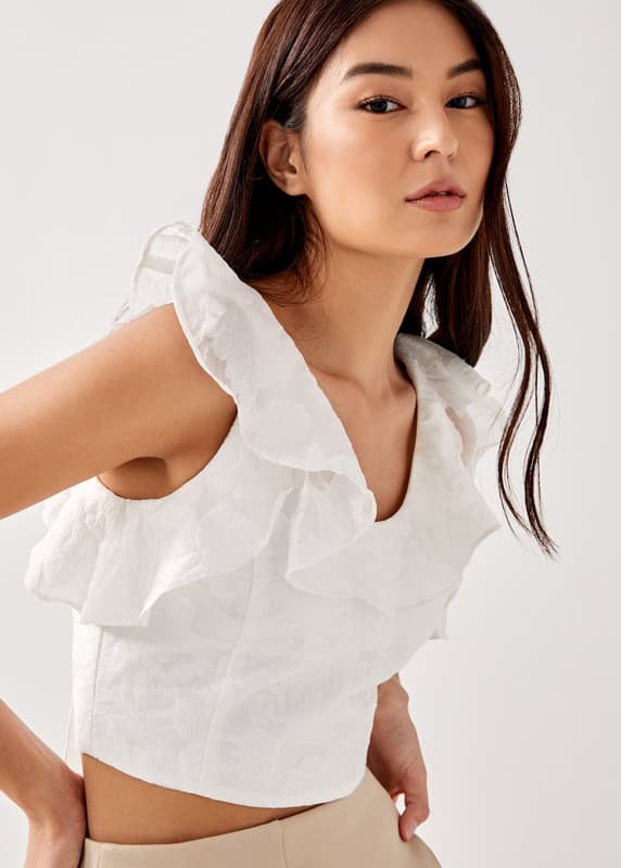 Aella Textured Frill Crop Top | Love, Bonito SG