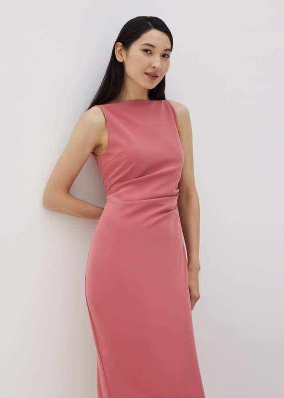 Naya Straight Neck Side Pleated Dress | Love, Bonito SG