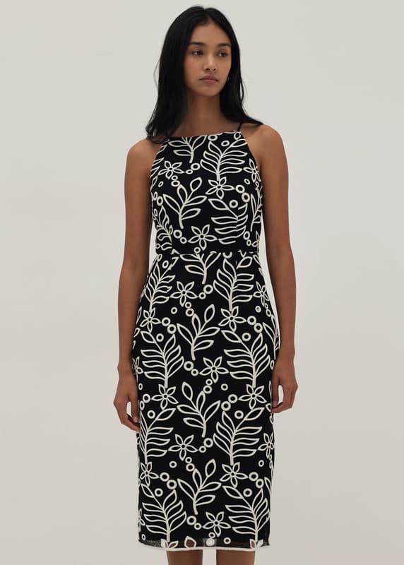 black lace midi dresses Staud Rosaline Black Guipure Lace Midi Dress