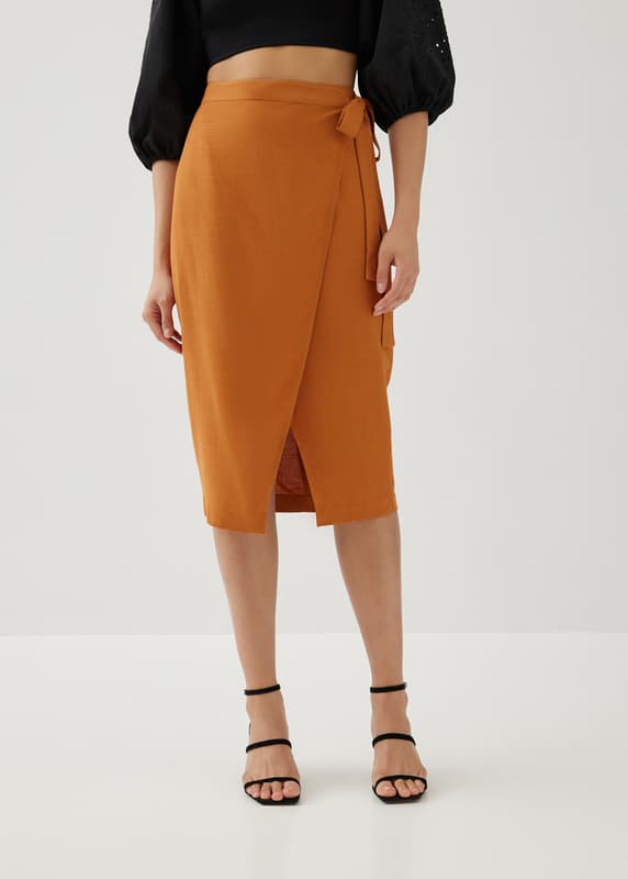Izabel Linen Wrap Front Skirt | Love, Bonito SG
