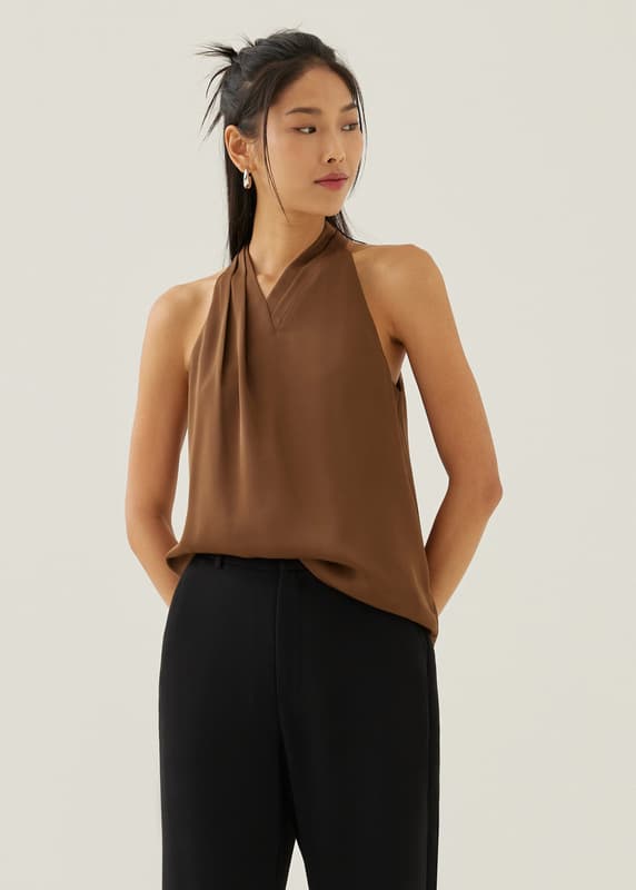 Jorja Satin Pleated Halter Top | Love, Bonito SG