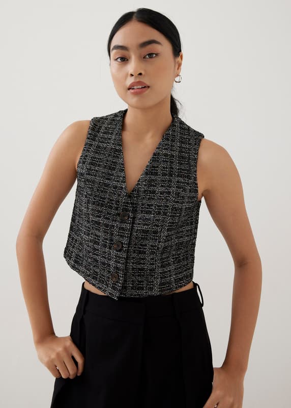 Kamille Tweed Crop Vest | Love, Bonito INTL