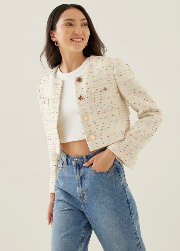 Monroe Tweed Crop Jacket | Love, Bonito SG