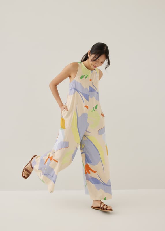 Josefa Cotton Wide Leg Jumpsuit in Tropical Mirage | Love, Bonito INTL