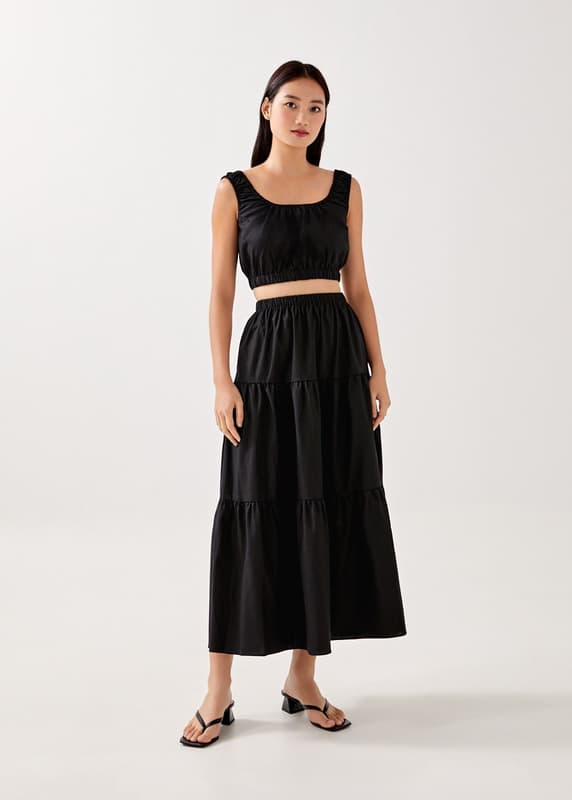 Bylia Linen Elastic Waist Tiered Skirt | Love, Bonito US