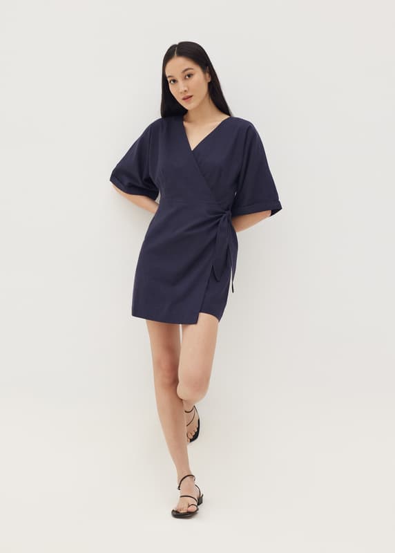 knee length dresses for ladies Kimono Sleeve Elastic Back Waisted Mini Dress  Azure & Lavender