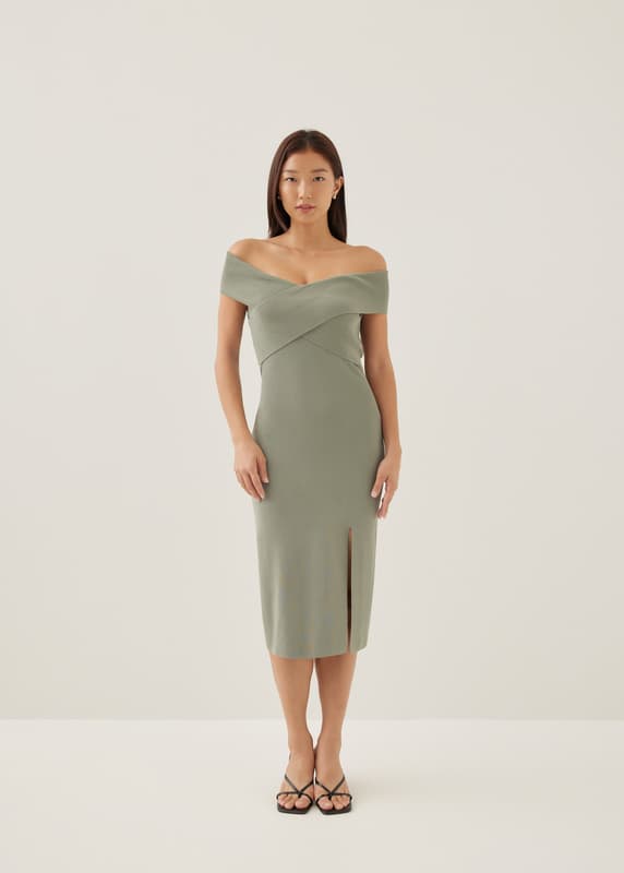 Vanna Off Shoulder Knit Midi Dress | Love, Bonito INTL