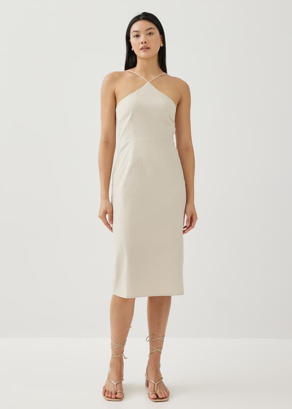 Elizia Linen Halter Neck Column Dress | Love, Bonito SG Elizia Linen Halter Neck Column Dress | Love, Bonito SG