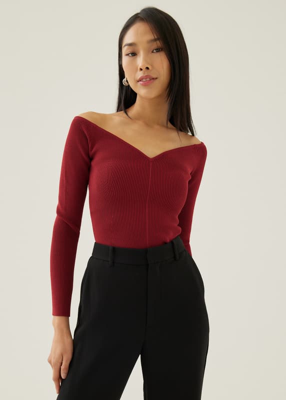 Rayla Fitted Off Shoulder Knit Top | Love, Bonito INTL