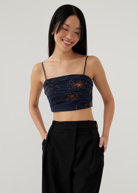 Naomi Embroidered Camisole Top in Rekindled Blooms | Love, Bonito MY