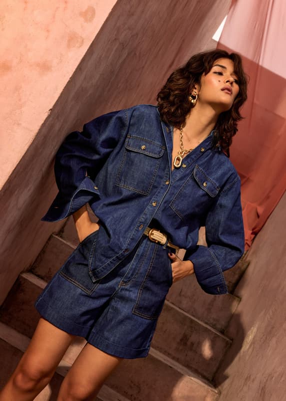 Overfit Button-Down Denim Shirt Dress