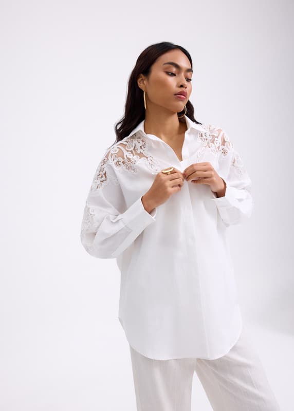 Oversized Lace Patchwork Button-Down Collared Shirt | Love