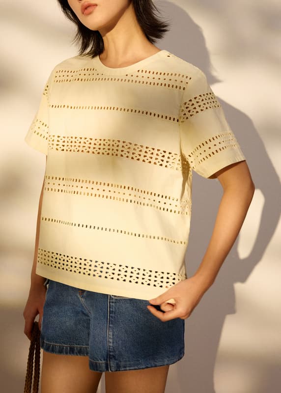 Relaxed Broderie Round Neck Tee
