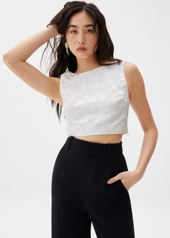 Jacquard Boat Neck Crop Shell Top