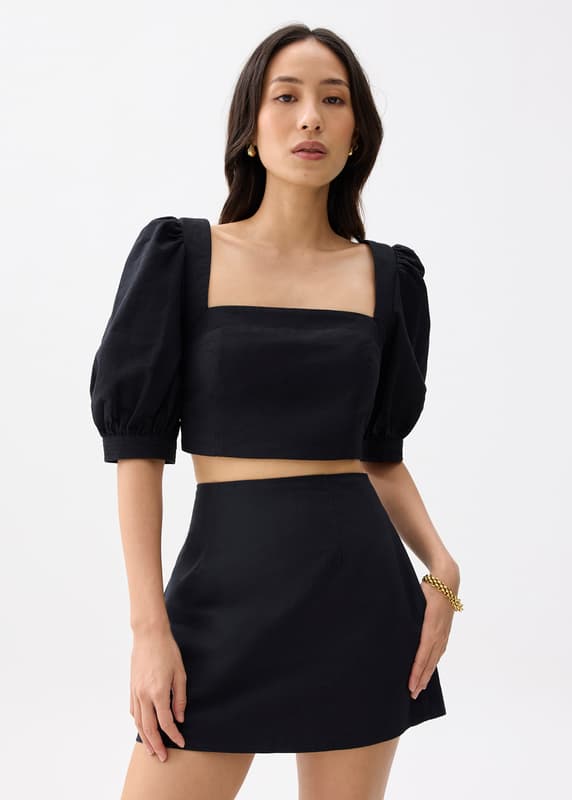 Cotton Puff Sleeve Fitted Crop Top