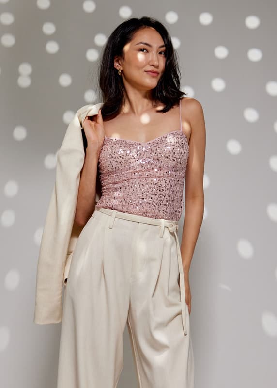 Padded Sequin V-neck Bustier Top
